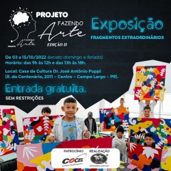 Exposição “Fragmentos Extraordinários”, do Projeto Fazendo Arte, traz obras de arte produzidas pelas crianças de Campo Largo